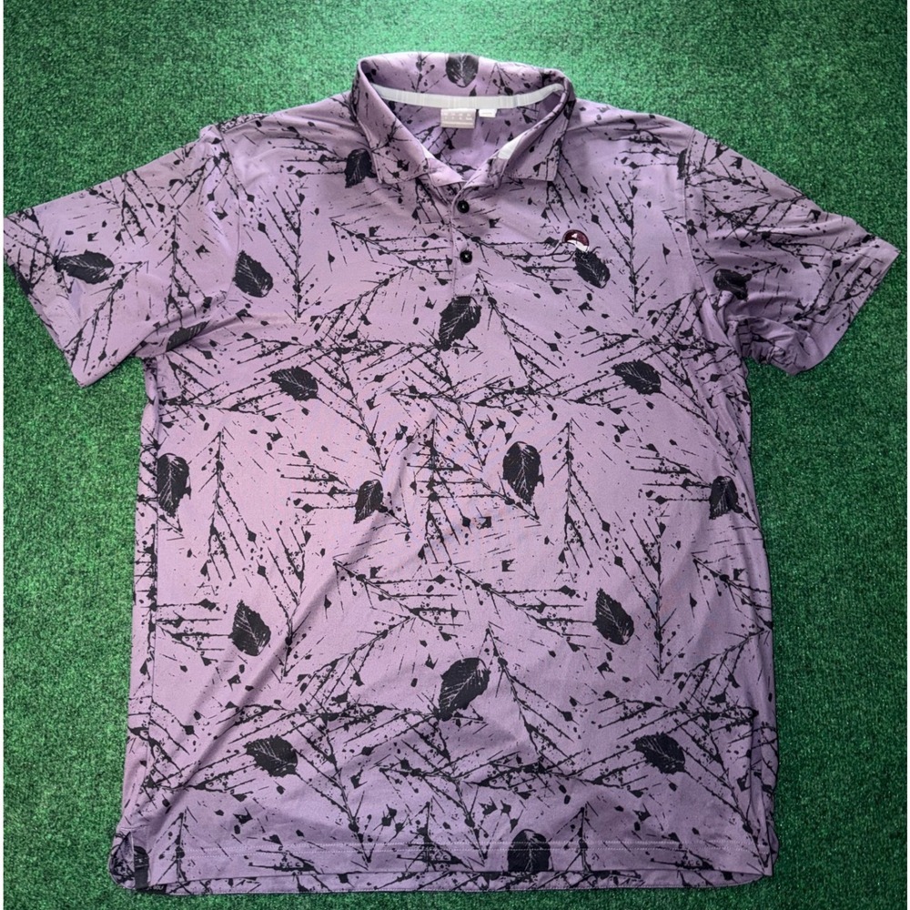 Puma Golf Mens Large Purple Black Leaf Print Polo Legends at Orange Lake Shirt